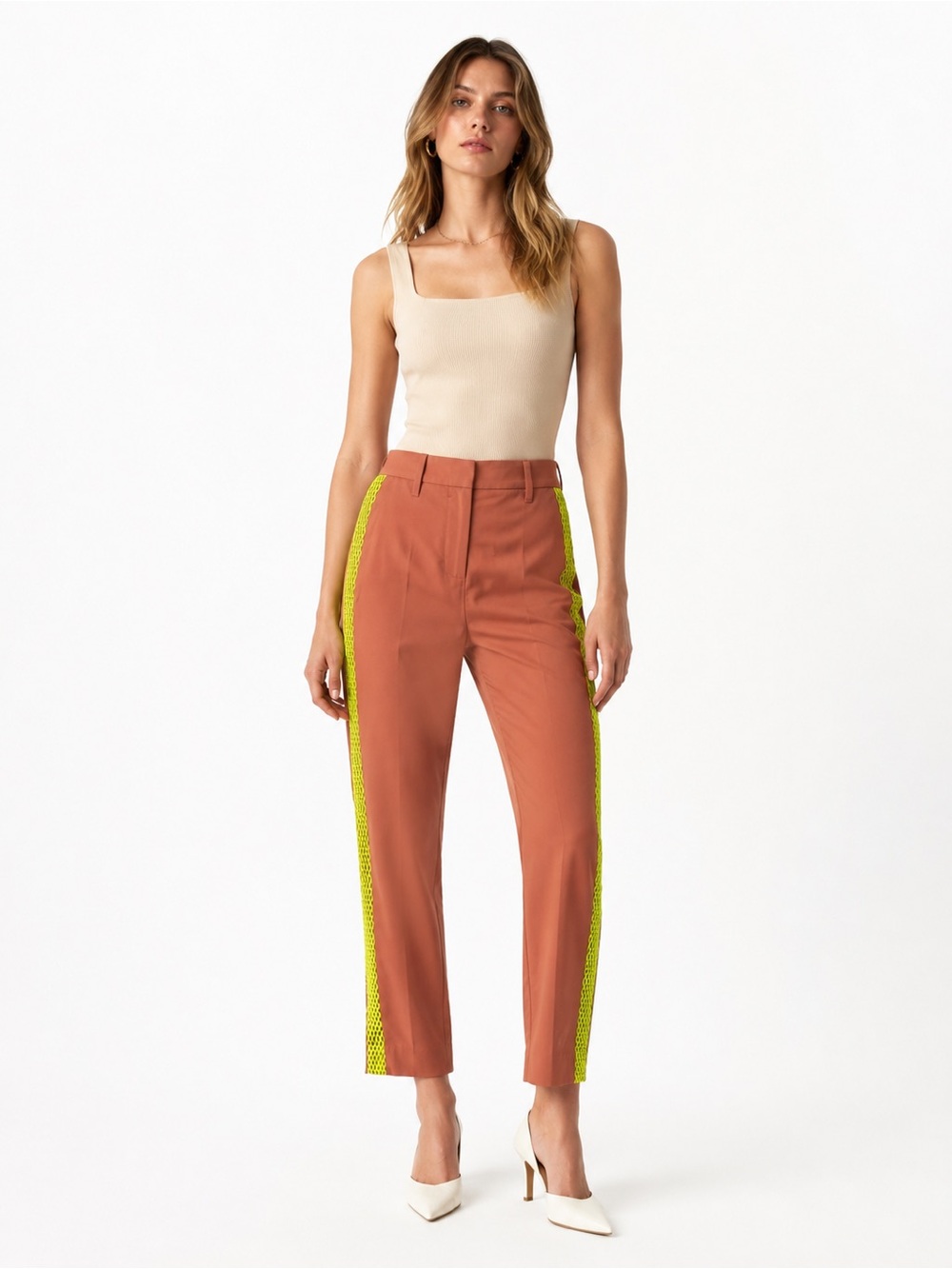 NWT Wildfang Dusty Rose Neon Green Empower Colorblock Slim Crop Pant Sz 2